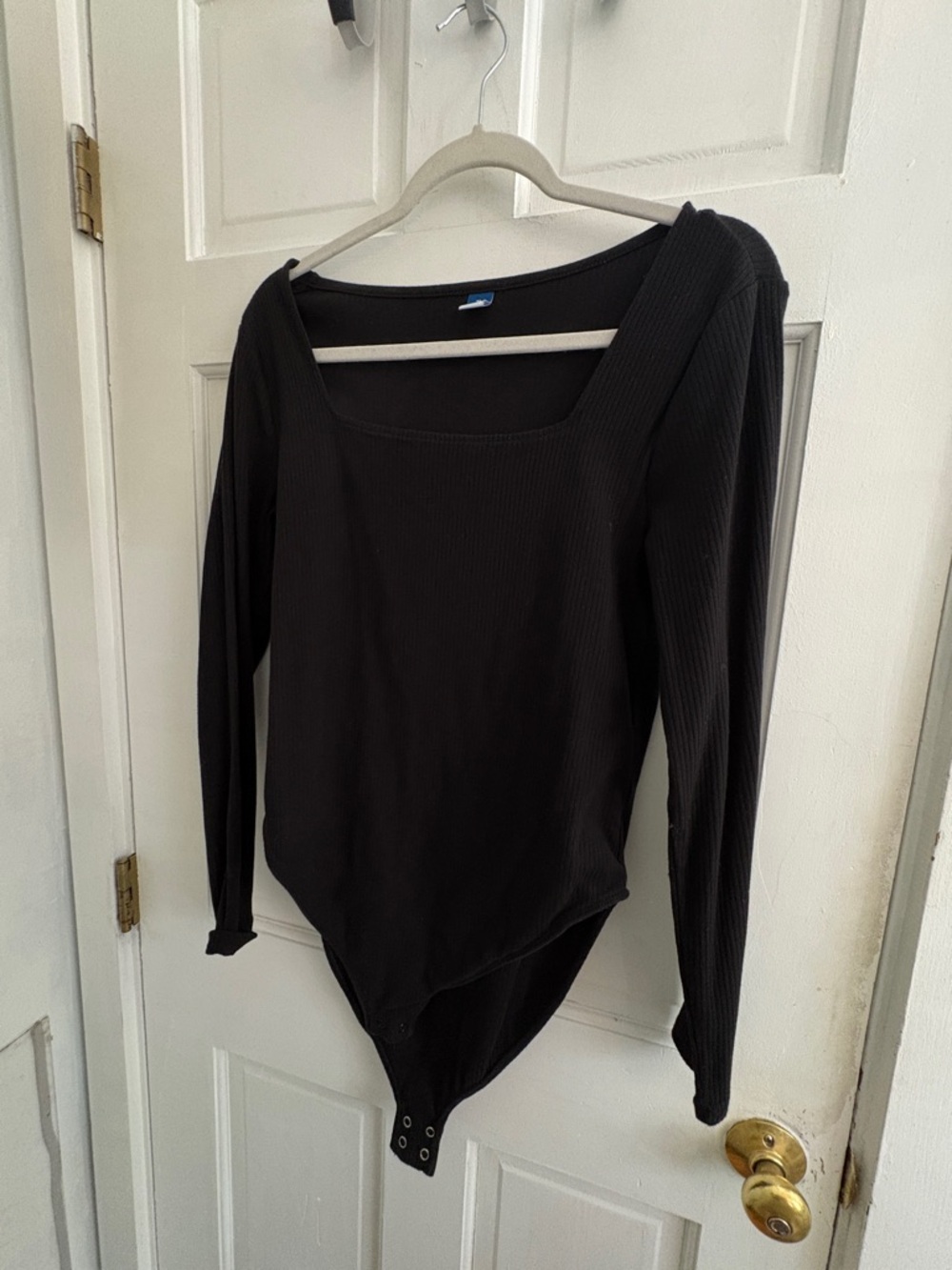 Old Navy Black Ribbed Square-Neck Long-Sleeve Bodysuit with Snap Closure